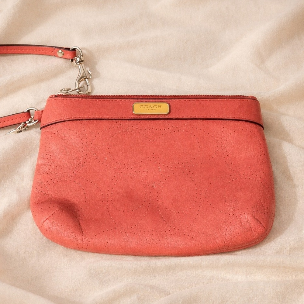 COACH Coral / Salmon Leather Wristlet
